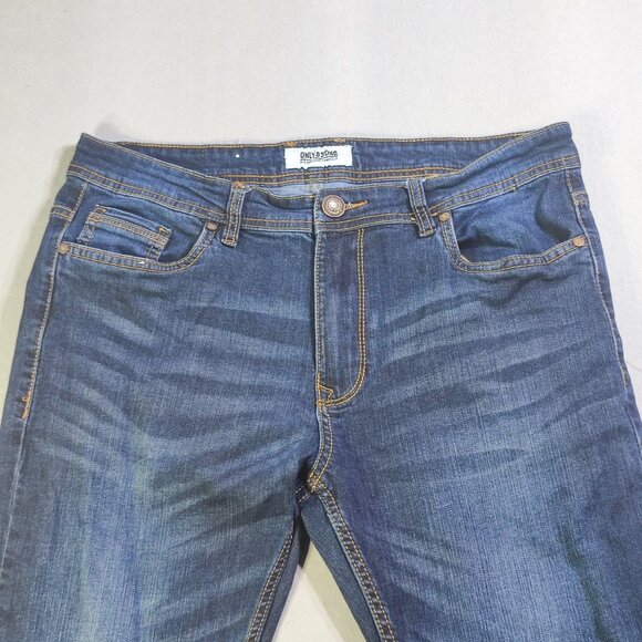 Only & Sons jeans men's size 34 denim blue ankle crop tapered - Picture 2 of 12
